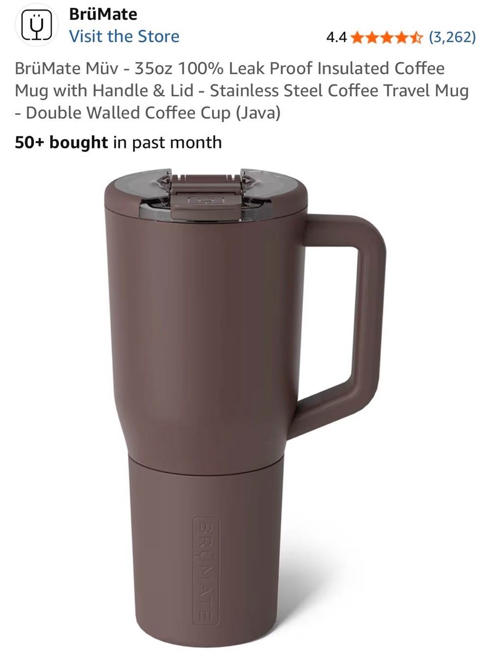 BrüMate Insulated Travel Mug with Handle - Java Brown